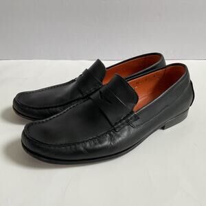 Santoni Turner Black Leather Penny Loafers Mens Sz 8 D Made In Italy